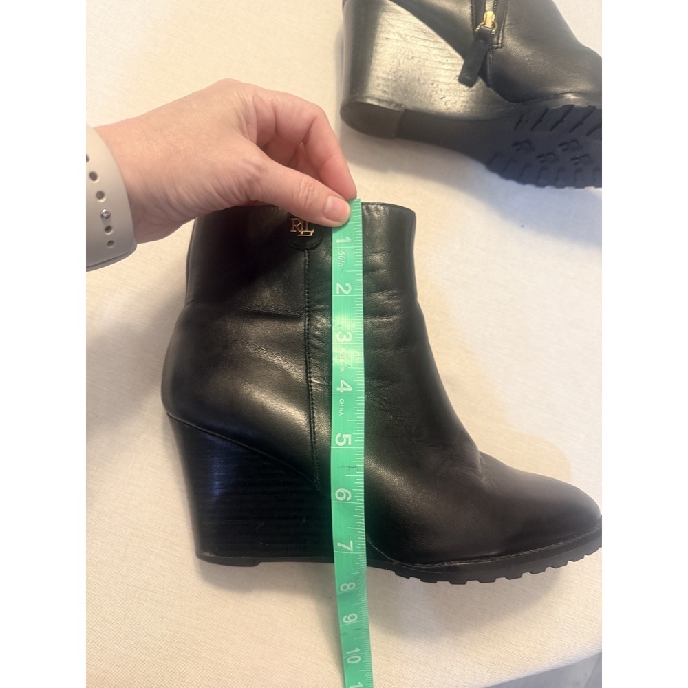 Lauren Ralph Lauren Shaley Wedge Boots Women 7 Black Excellent Leather Zip RL